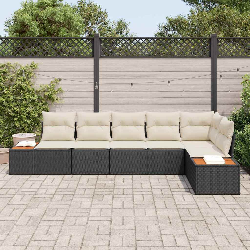 vidaXL Zestaw Sof na Ogród 6 pcs Czarny i kremowy Technorattan