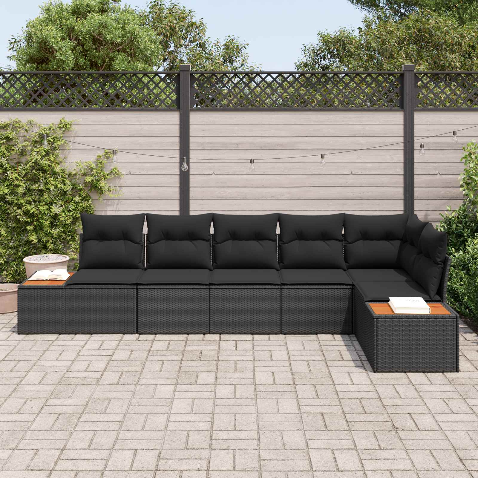 vidaXL Zestaw Sof na Ogród z poduszką 6 pcs Czarny Technorattan