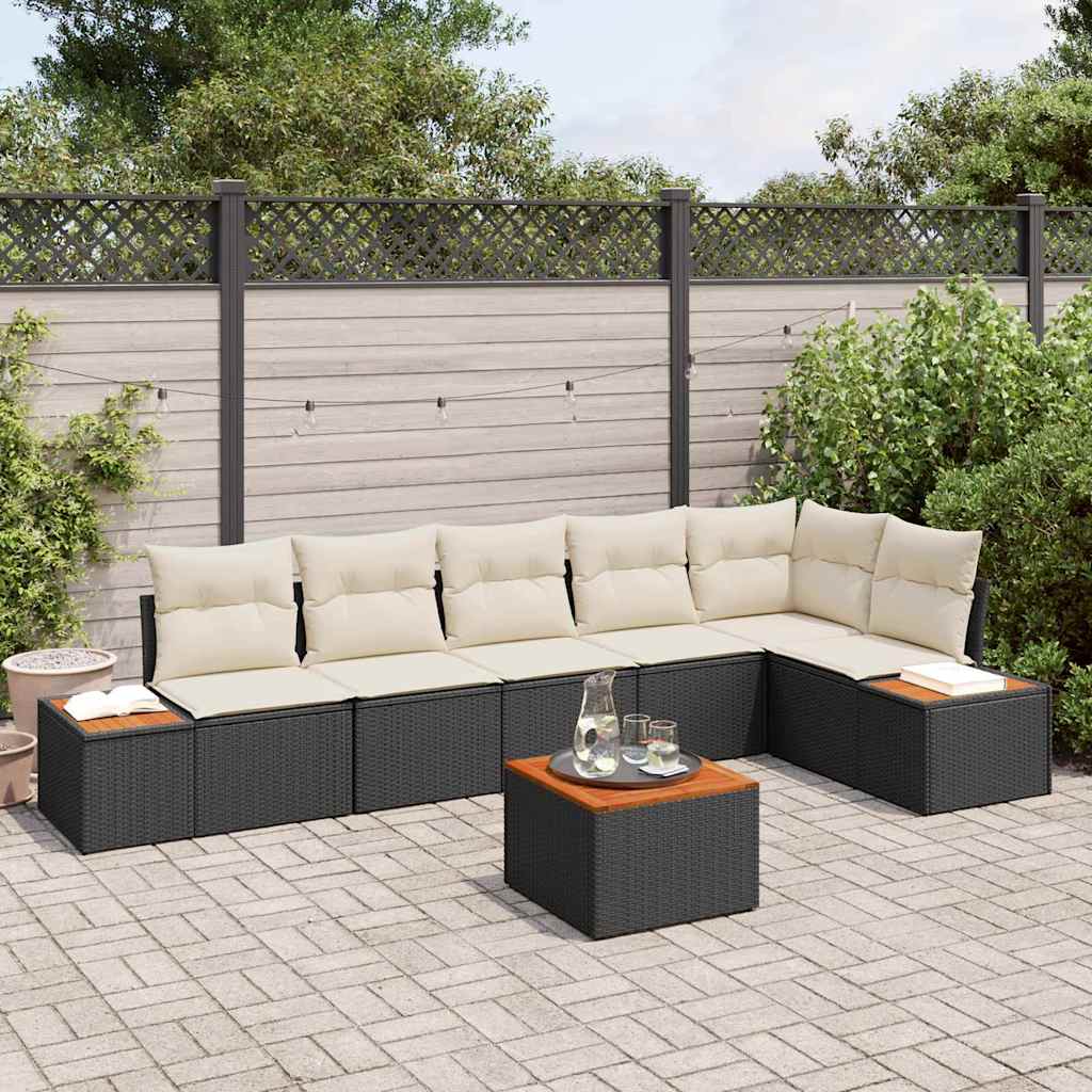 vidaXL Zestaw Sof na Ogród 6 pcs Czarny i kremowy Technorattan