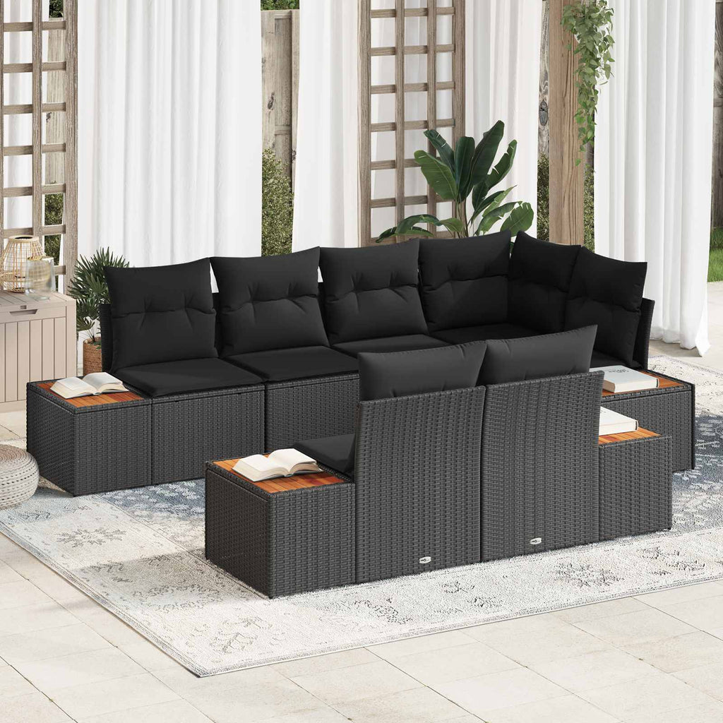 vidaXL Zestaw Sof na Ogród z poduszką 7 pcs Czarny Technorattan