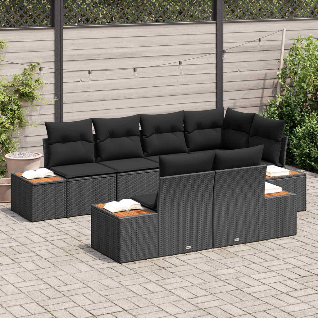 vidaXL Zestaw Sof na Ogród z poduszką 7 pcs Czarny Technorattan