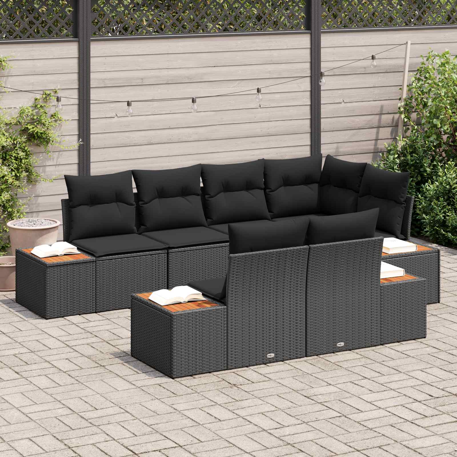vidaXL Zestaw Sof na Ogród z poduszką 7 pcs Czarny Technorattan
