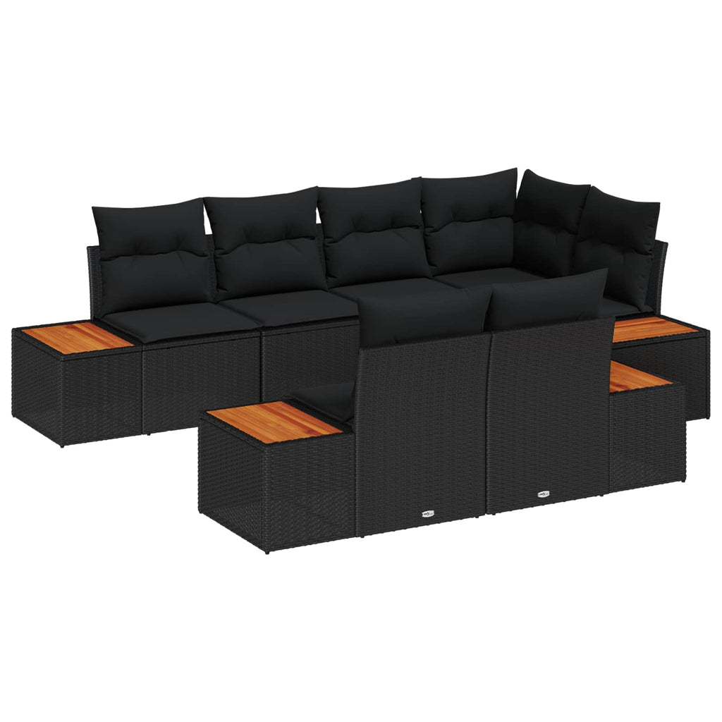 vidaXL Zestaw Sof na Ogród z poduszką 7 pcs Czarny Technorattan