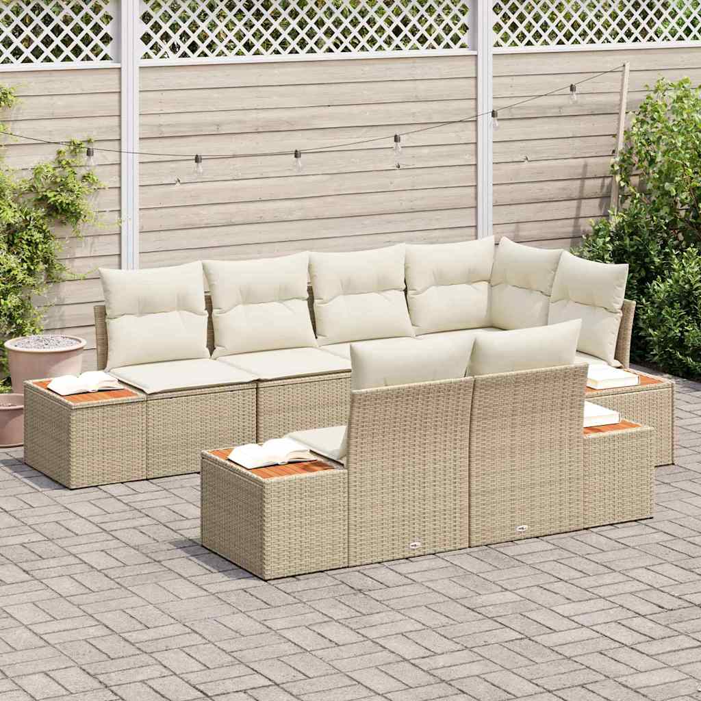 vidaXL Zestaw Sof na Ogród 7 pcs Beżowy i kremowy Technorattan