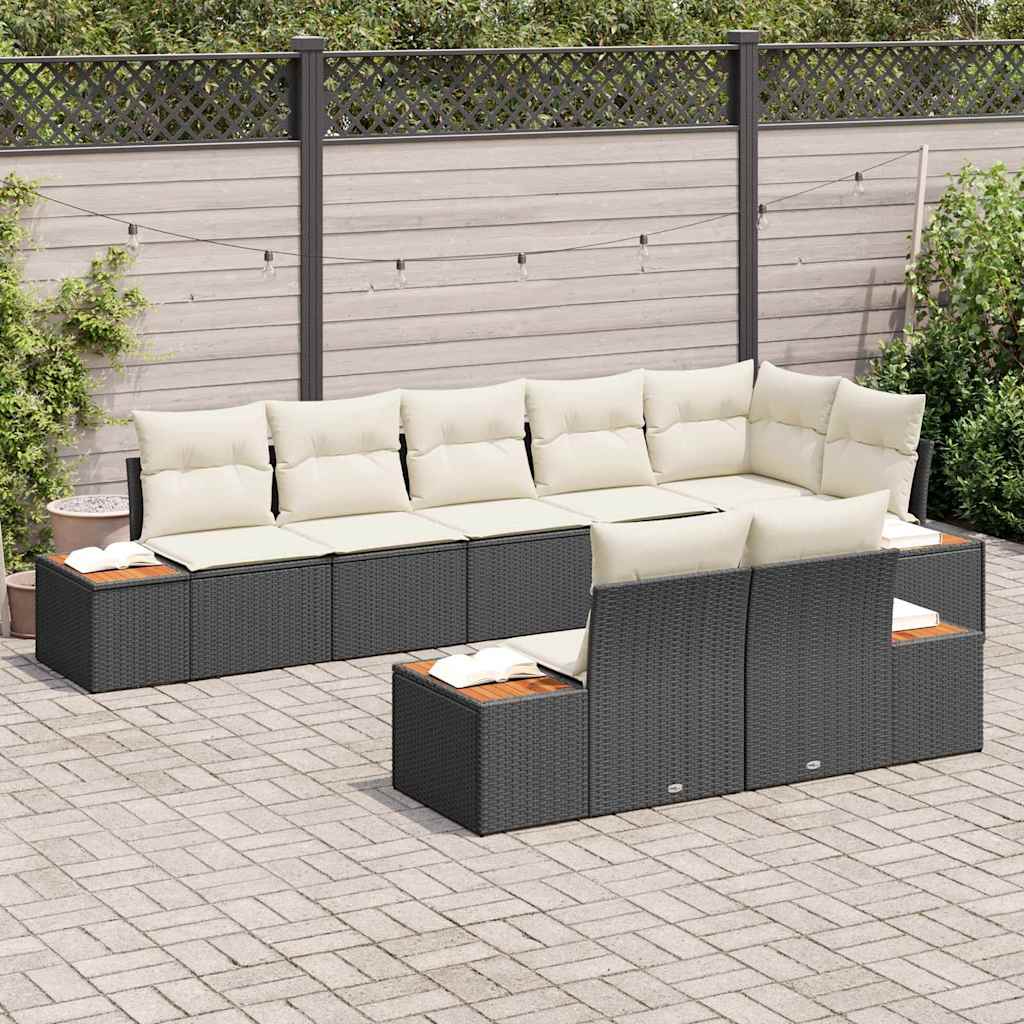 vidaXL Zestaw Sof na Ogród 8 pcs Czarny i kremowy Technorattan