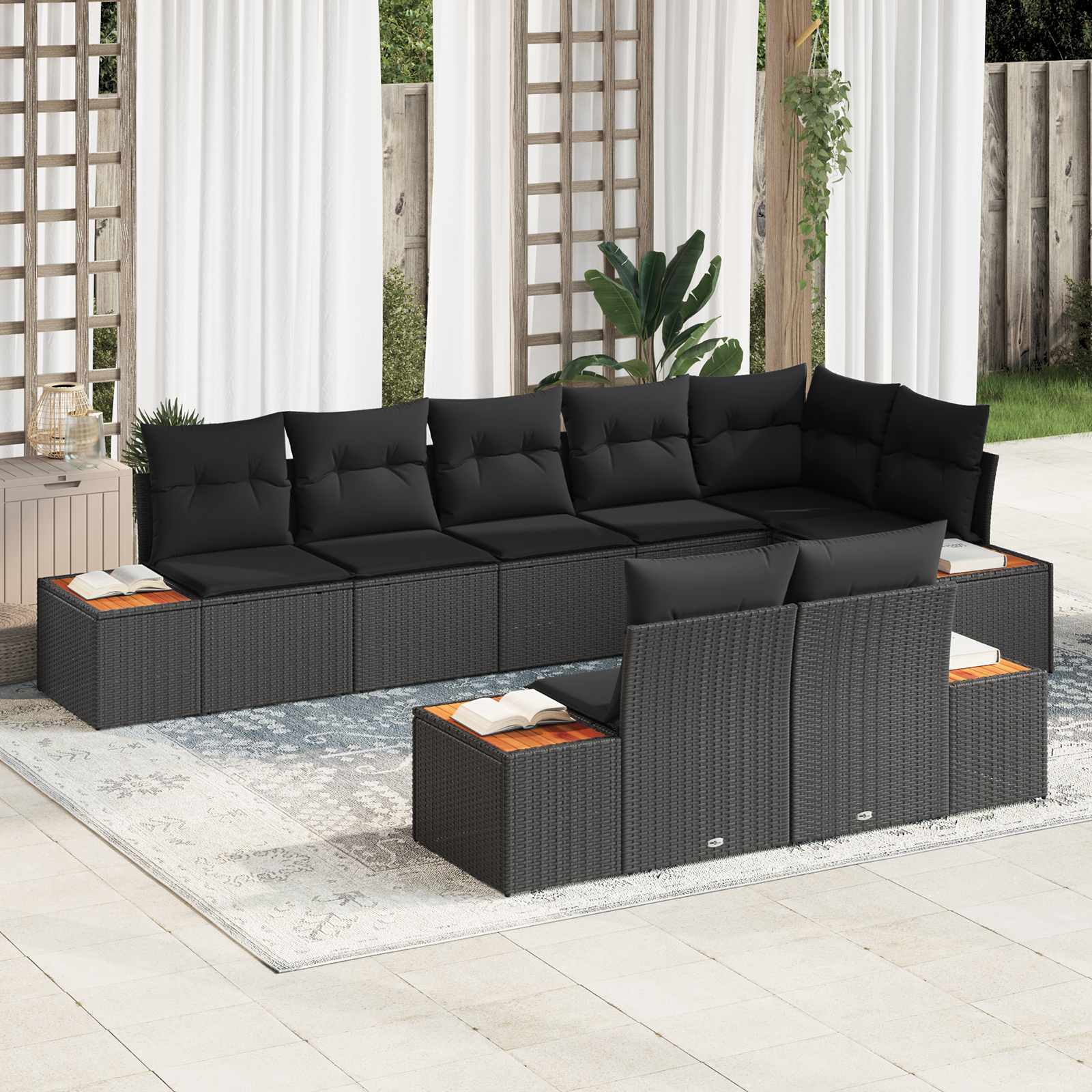 vidaXL Zestaw Sof na Ogród z poduszką 8 pcs Czarny Technorattan