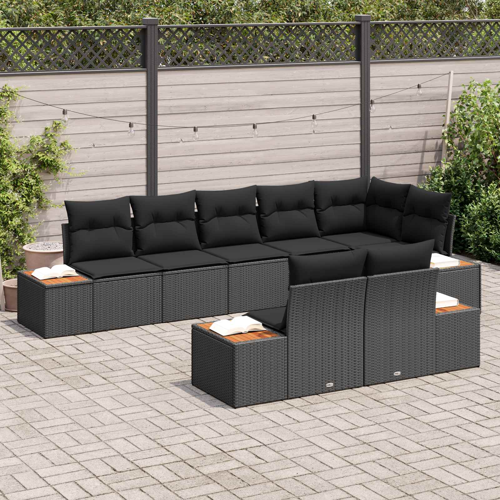 vidaXL Zestaw Sof na Ogród z poduszką 8 pcs Czarny Technorattan