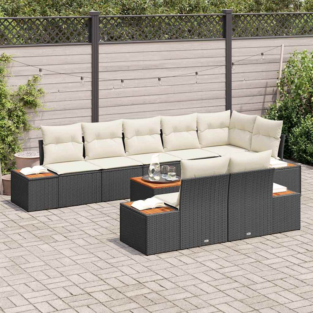 vidaXL Zestaw Sof na Ogród 8 pcs Czarny i kremowy Technorattan