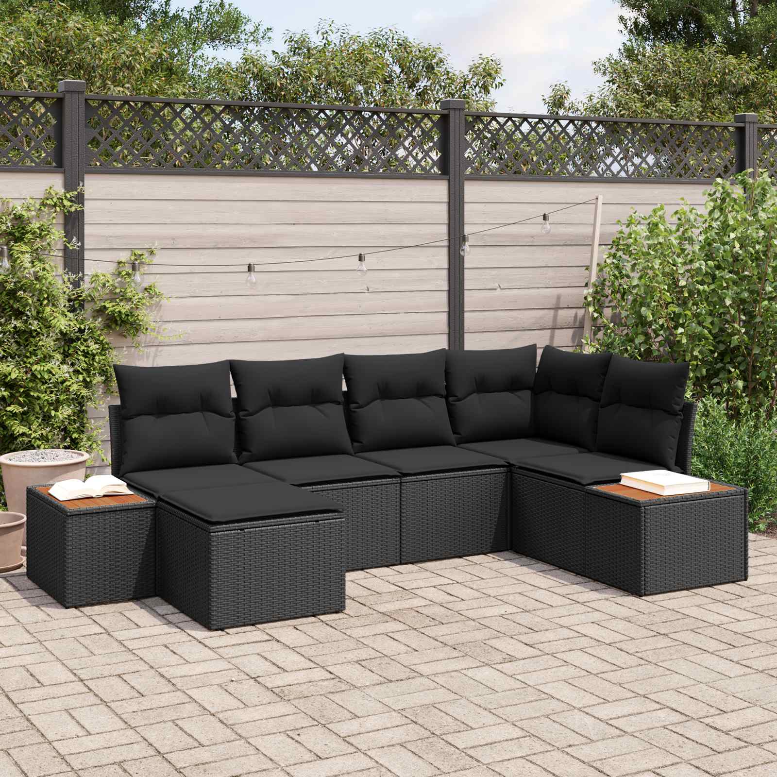 vidaXL Zestaw Sof na Ogród z poduszką 7 pcs Czarny Technorattan