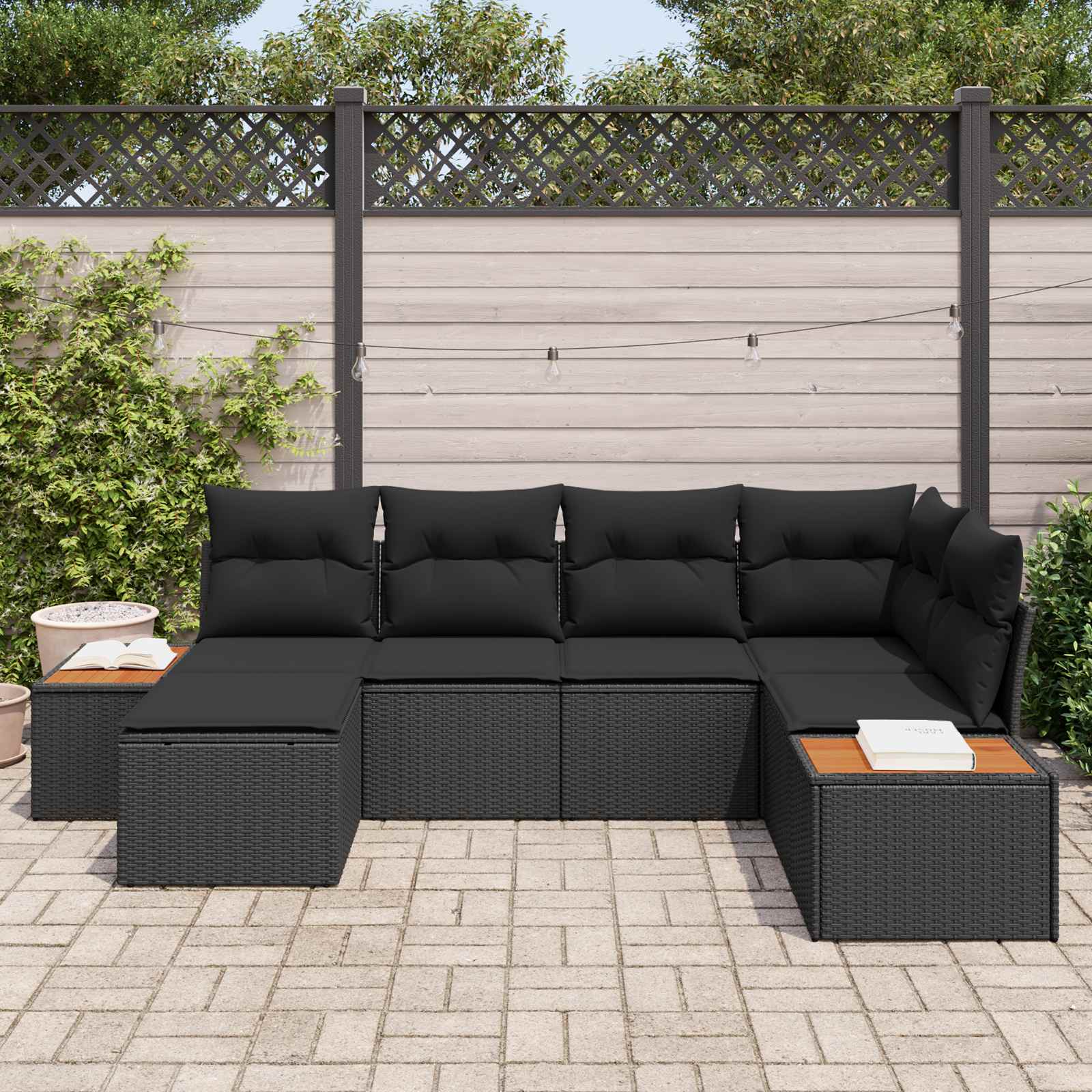 vidaXL Zestaw Sof na Ogród z poduszką 7 pcs Czarny Technorattan
