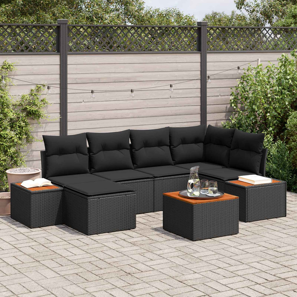 vidaXL Zestaw Sof na Ogród z poduszką 7 pcs Czarny Technorattan