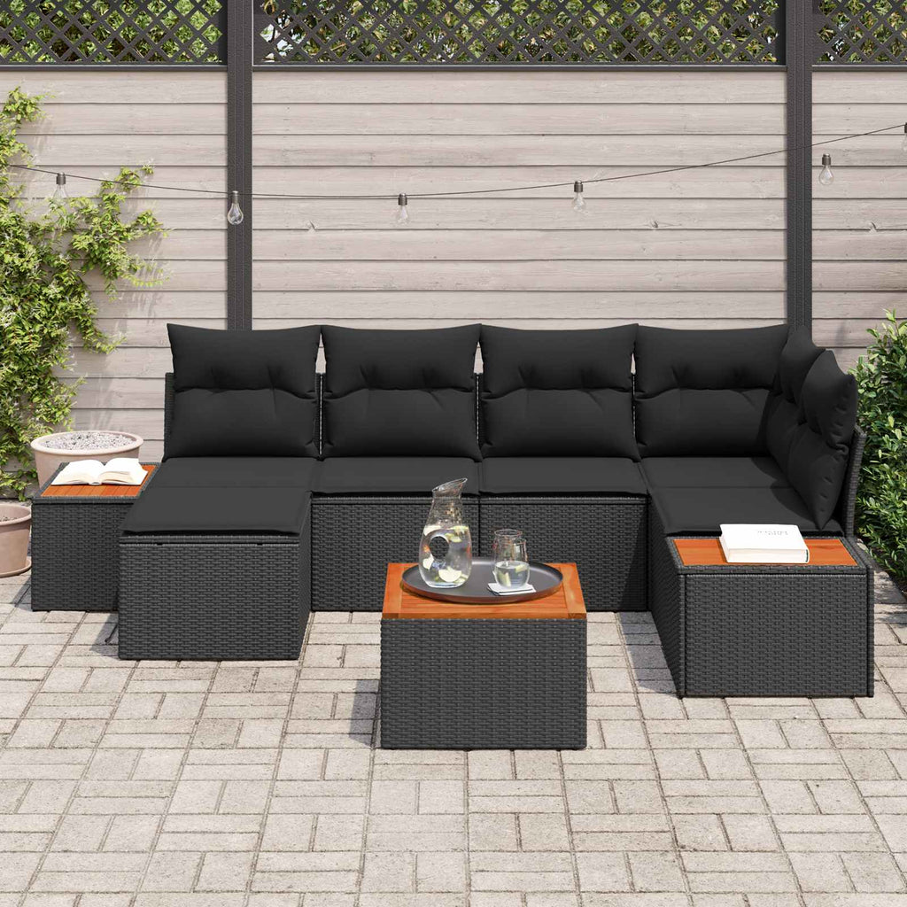 vidaXL Zestaw Sof na Ogród z poduszką 7 pcs Czarny Technorattan