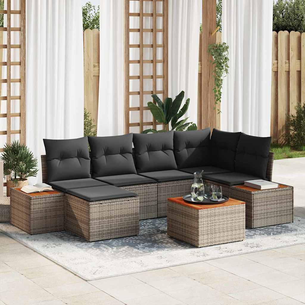 vidaXL Zestaw Sof na Ogród z poduszką 7 pcs Szary Technorattan