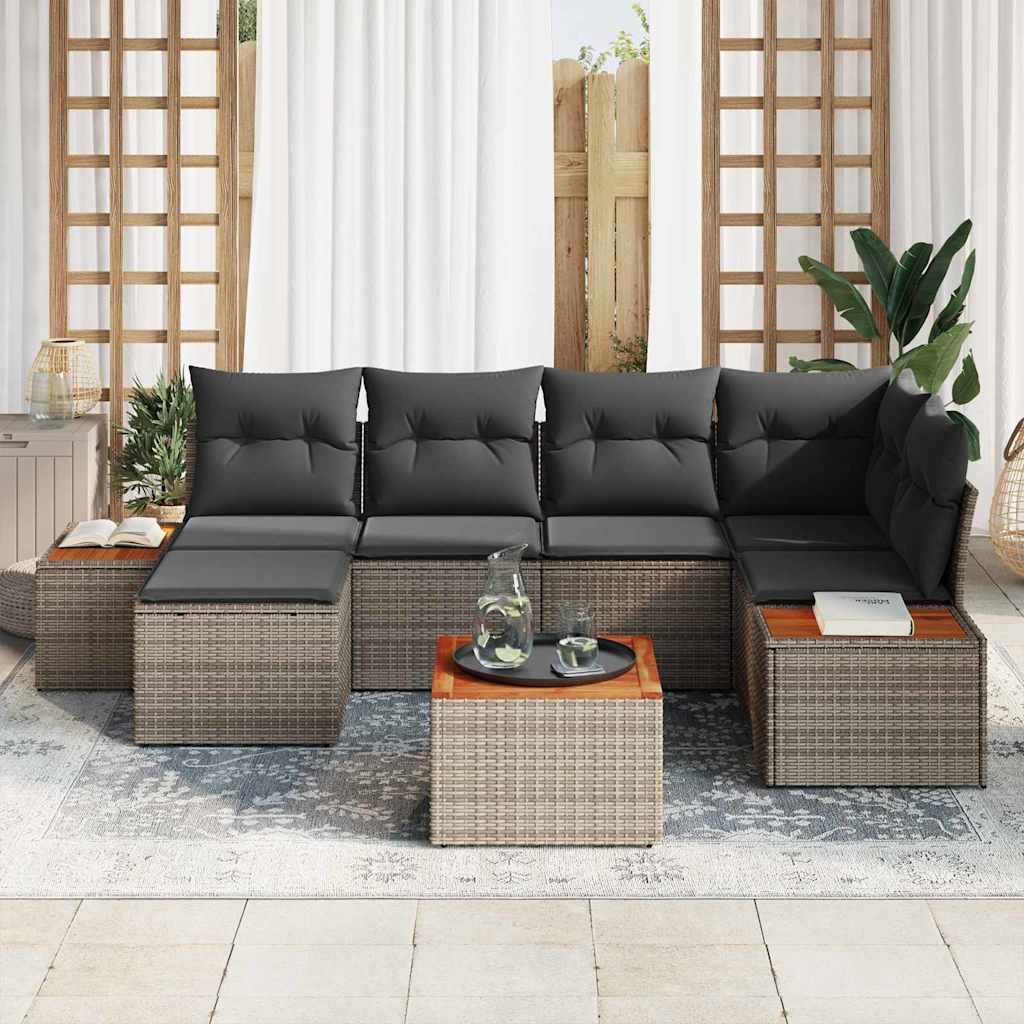 vidaXL Zestaw Sof na Ogród z poduszką 7 pcs Szary Technorattan