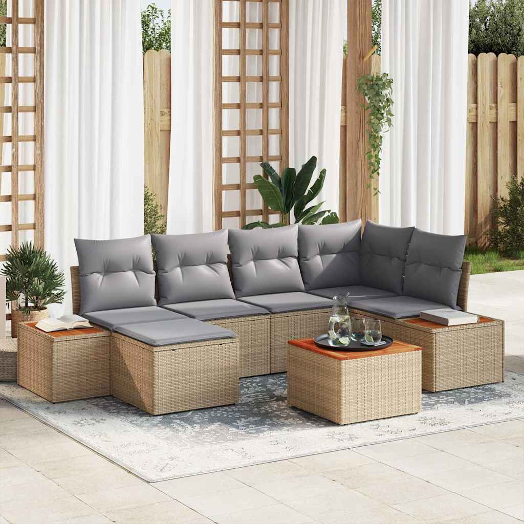 vidaXL Zestaw Sof na Ogród 7 pcs Beżowy i jasnoszary Technorattan