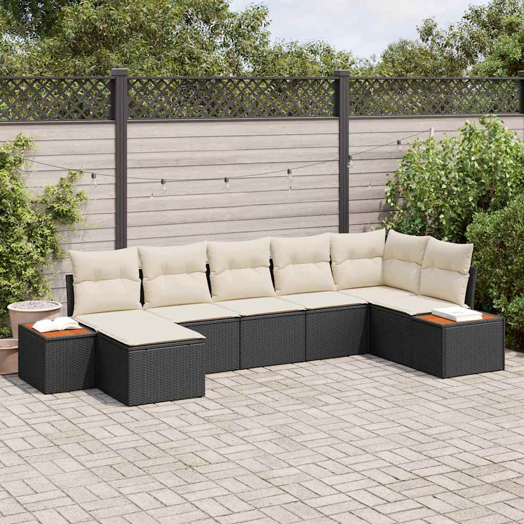 vidaXL Zestaw Sof na Ogród 8 pcs Czarny i kremowy Technorattan