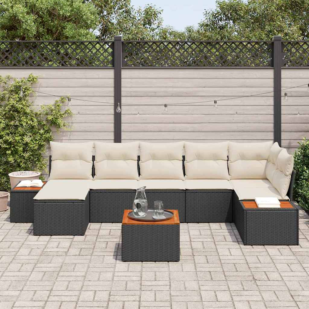 vidaXL Zestaw Sof na Ogród 8 pcs Czarny i kremowy Technorattan