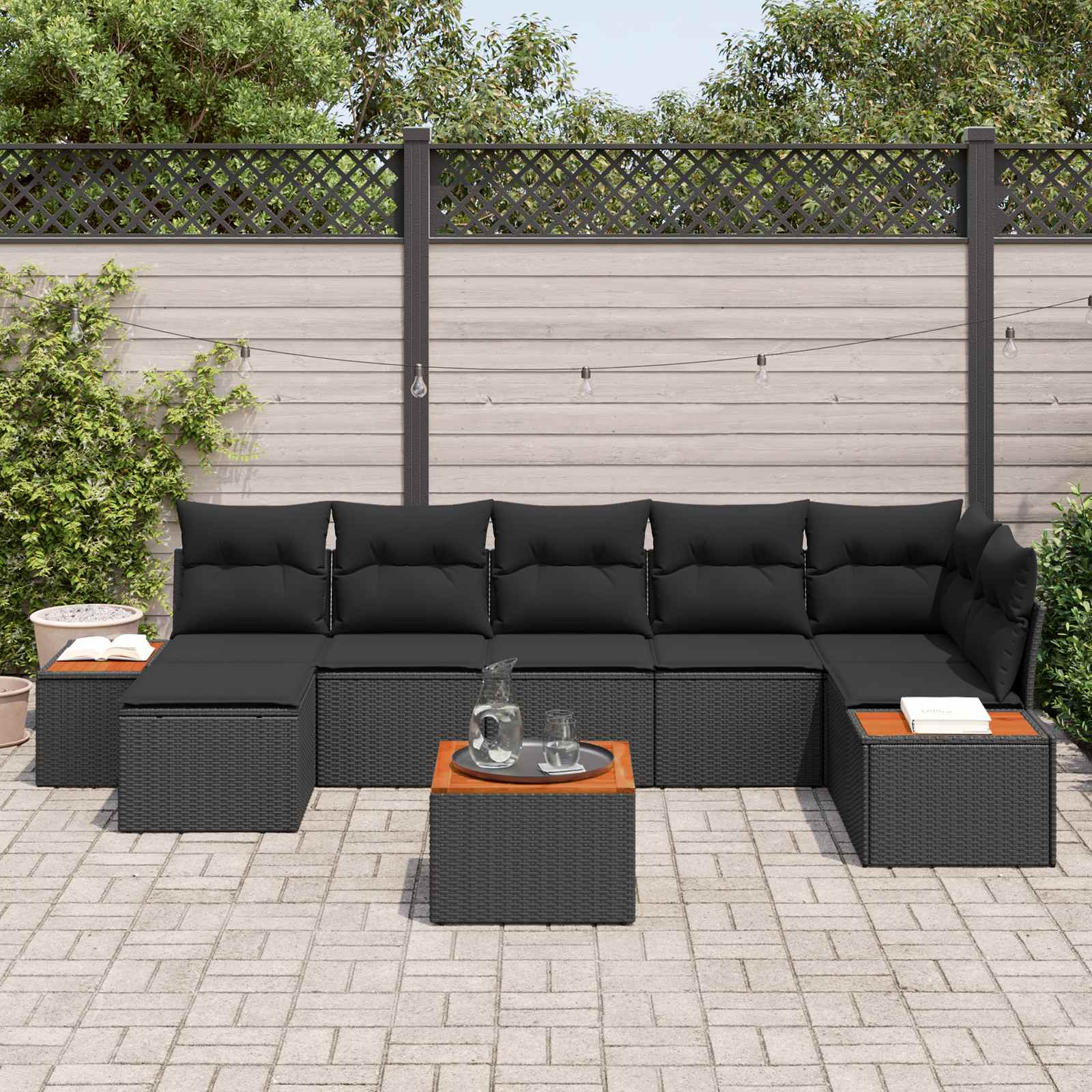 vidaXL Zestaw Sof na Ogród z poduszką 8 pcs Czarny Technorattan