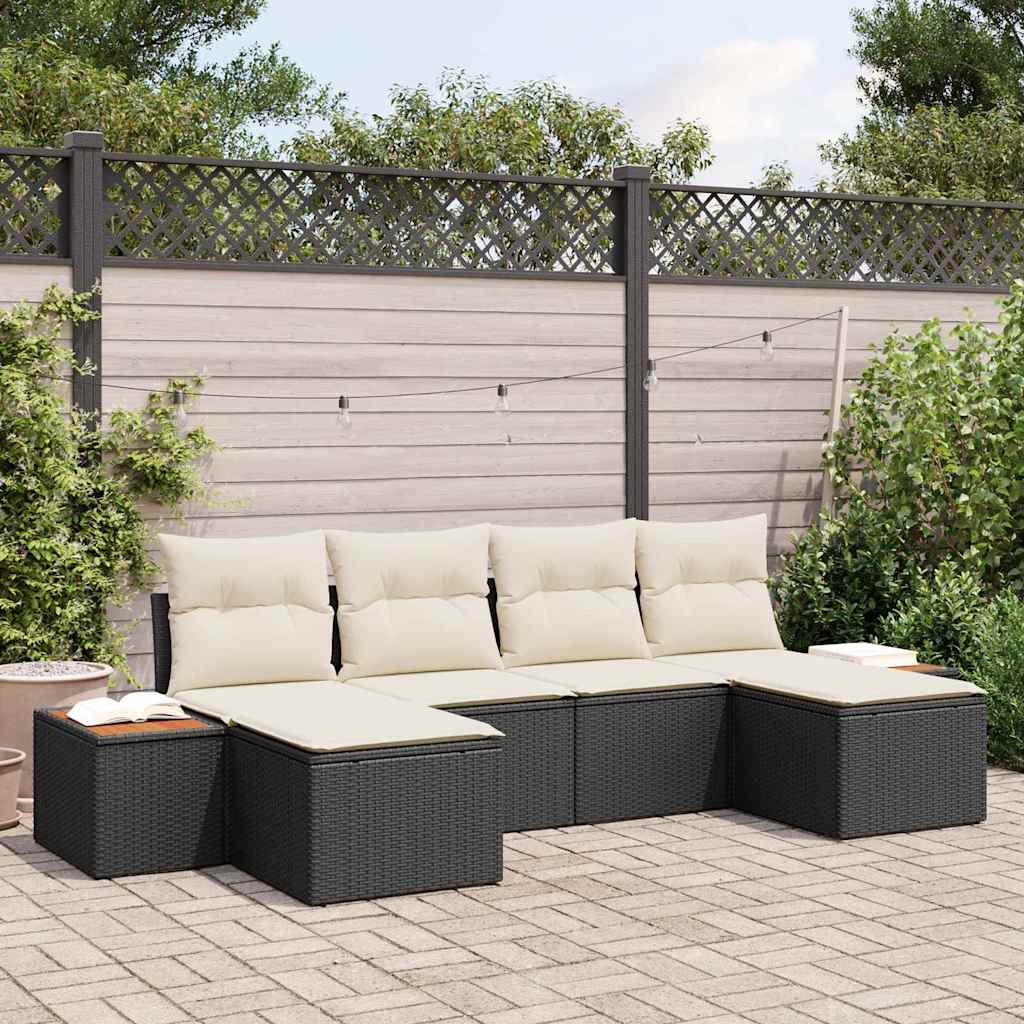 vidaXL Zestaw Sof na Ogród 6 pcs Czarny i kremowy Rattan poli