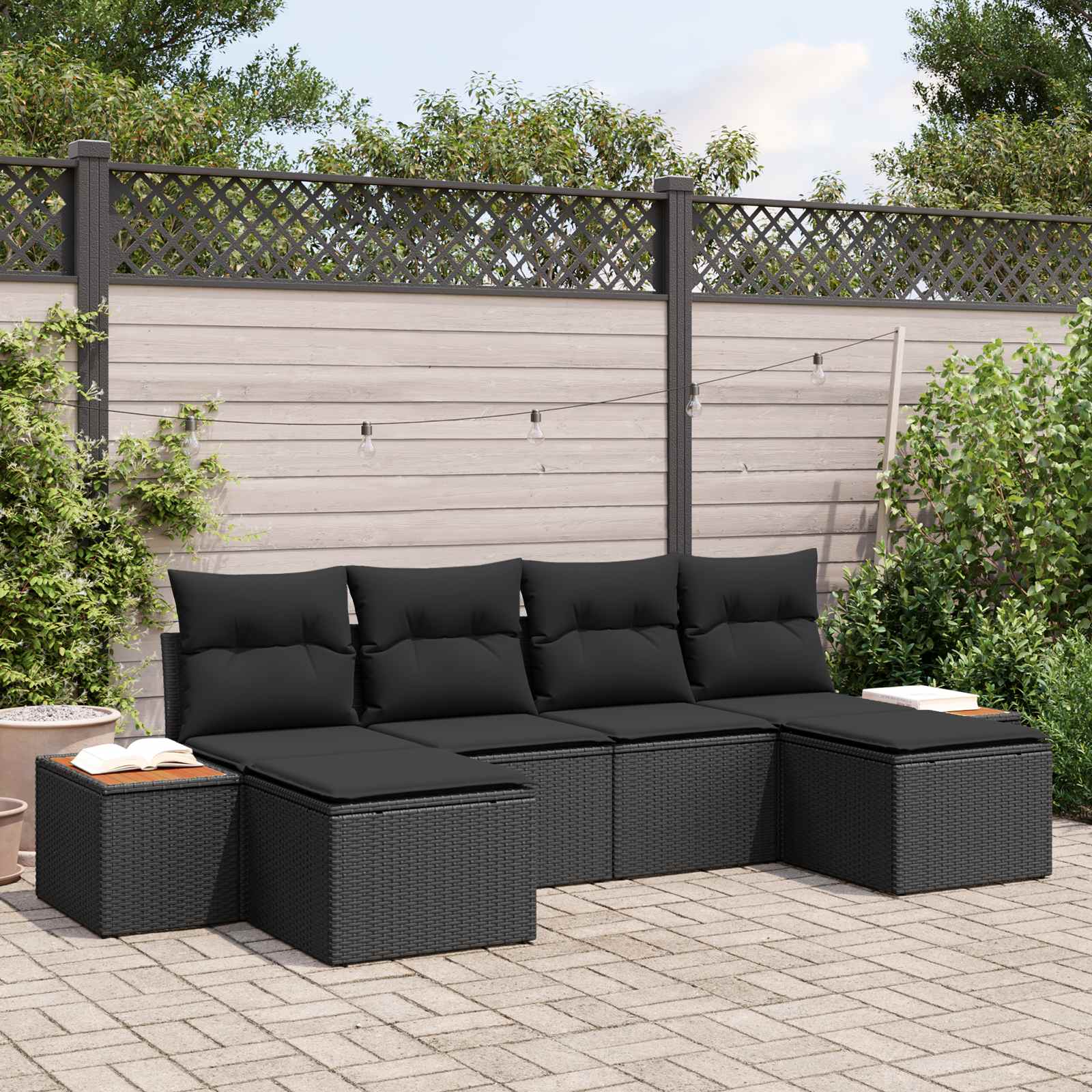 vidaXL Zestaw Sof na Ogród z poduszką 6 pcs Czarny Rattan poli