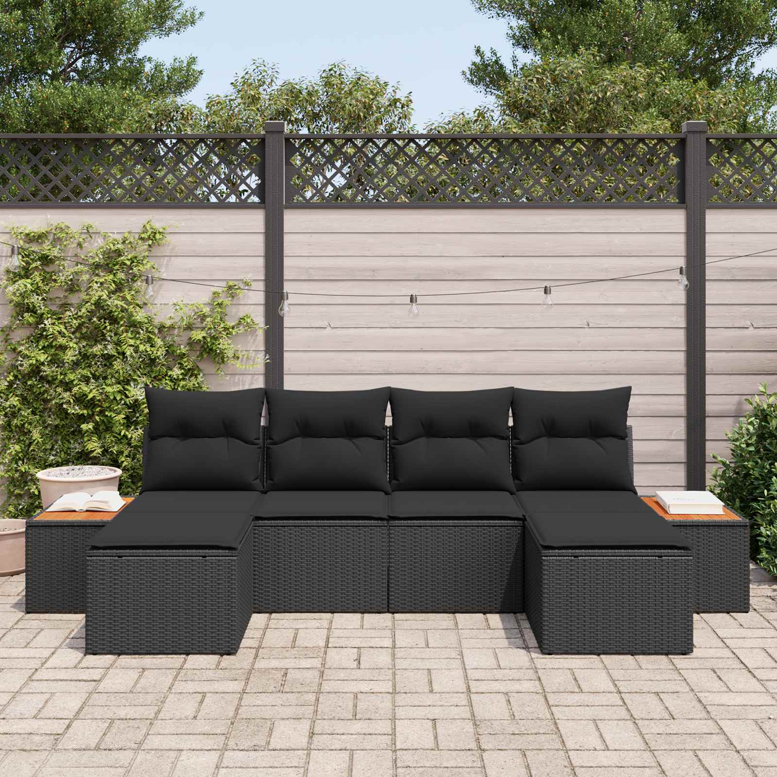 vidaXL Zestaw Sof na Ogród z poduszką 6 pcs Czarny Rattan poli
