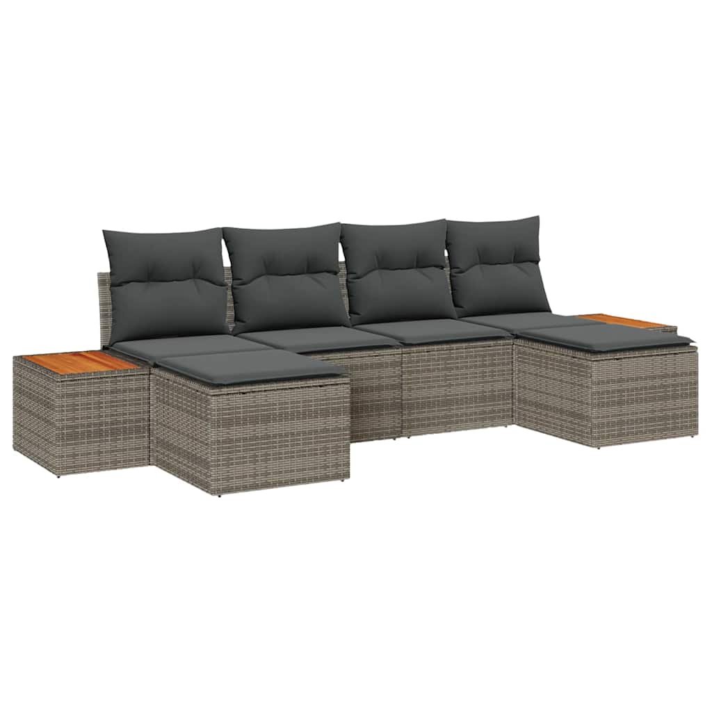 vidaXL Zestaw Sof na Ogród z poduszką 6 pcs Szary Rattan poli