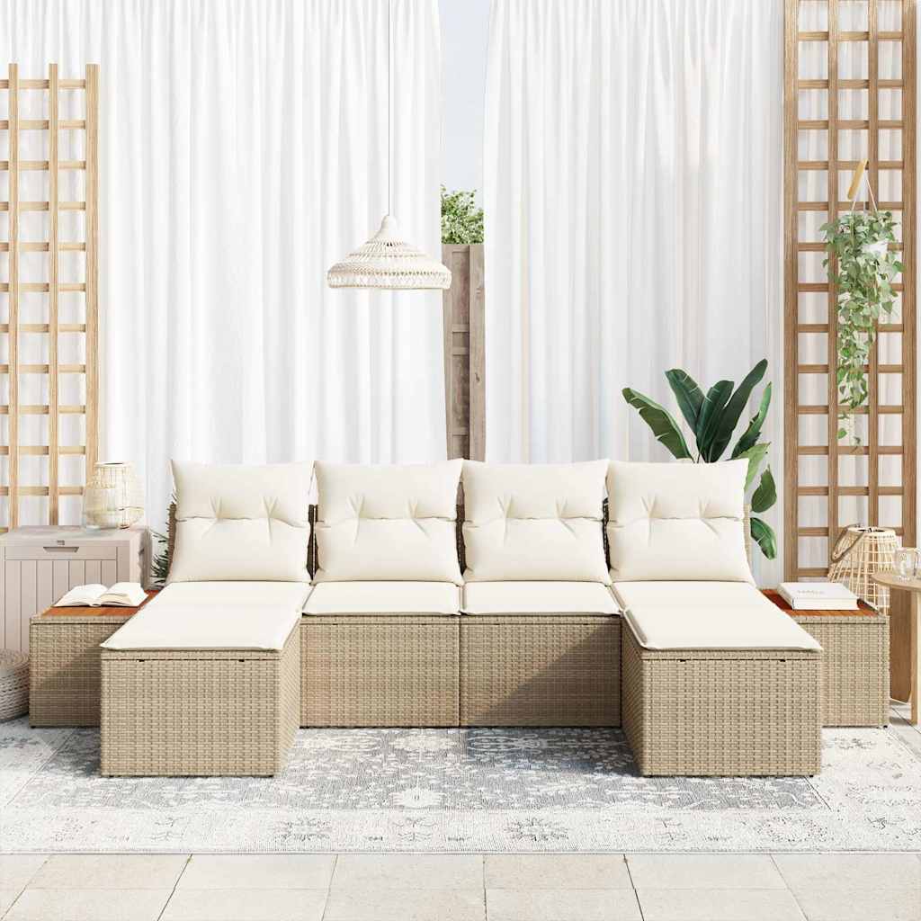 vidaXL Zestaw Sof na Ogród 6 pcs Beżowy i kremowy Rattan poli