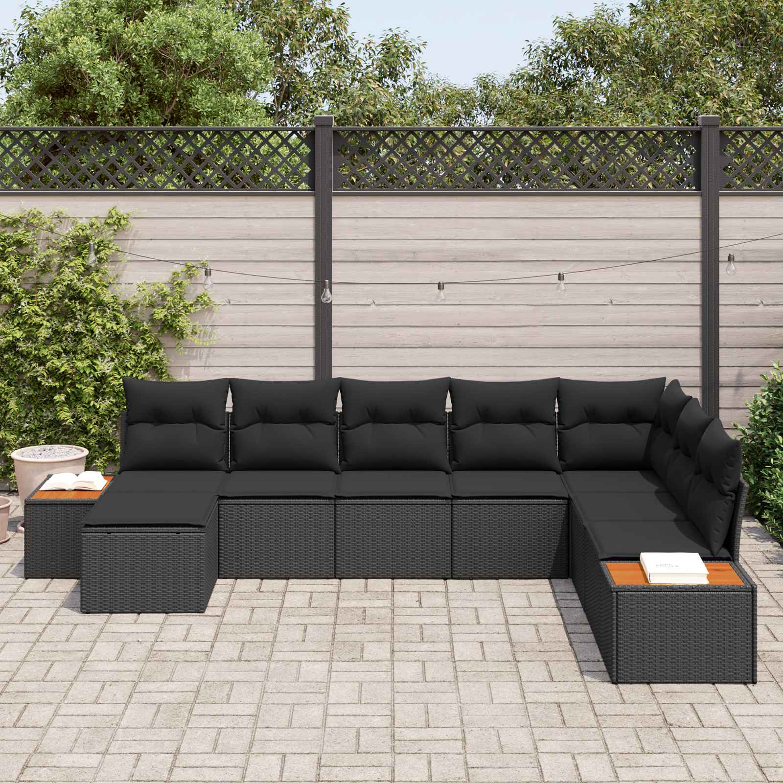 vidaXL Zestaw Sof na Ogród z poduszką 9 pcs Czarny Technorattan