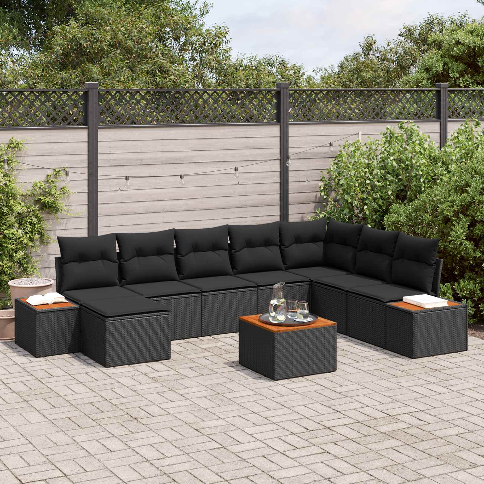 vidaXL Zestaw Sof na Ogród z poduszką 9 pcs Czarny Technorattan