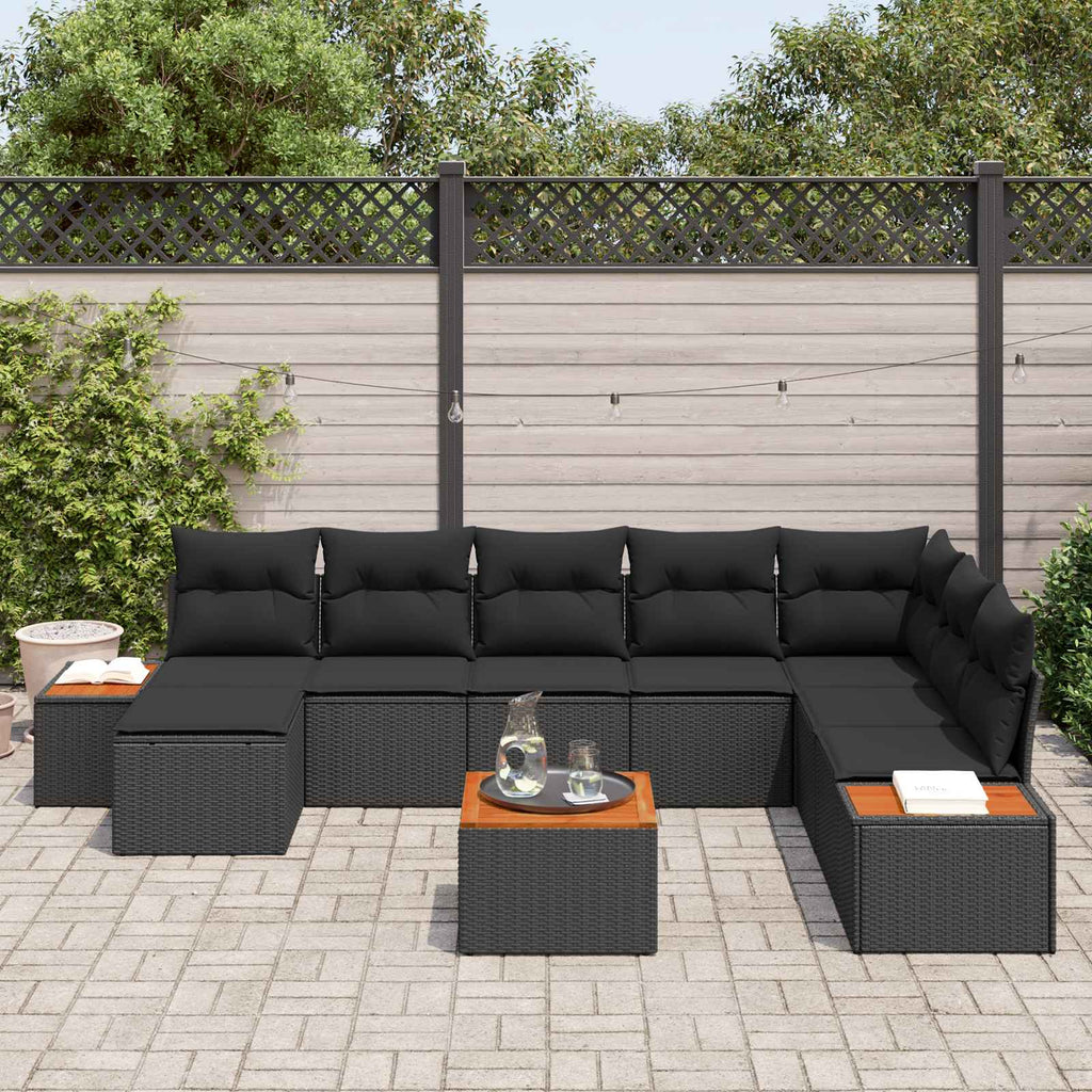 vidaXL Zestaw Sof na Ogród z poduszką 9 pcs Czarny Technorattan