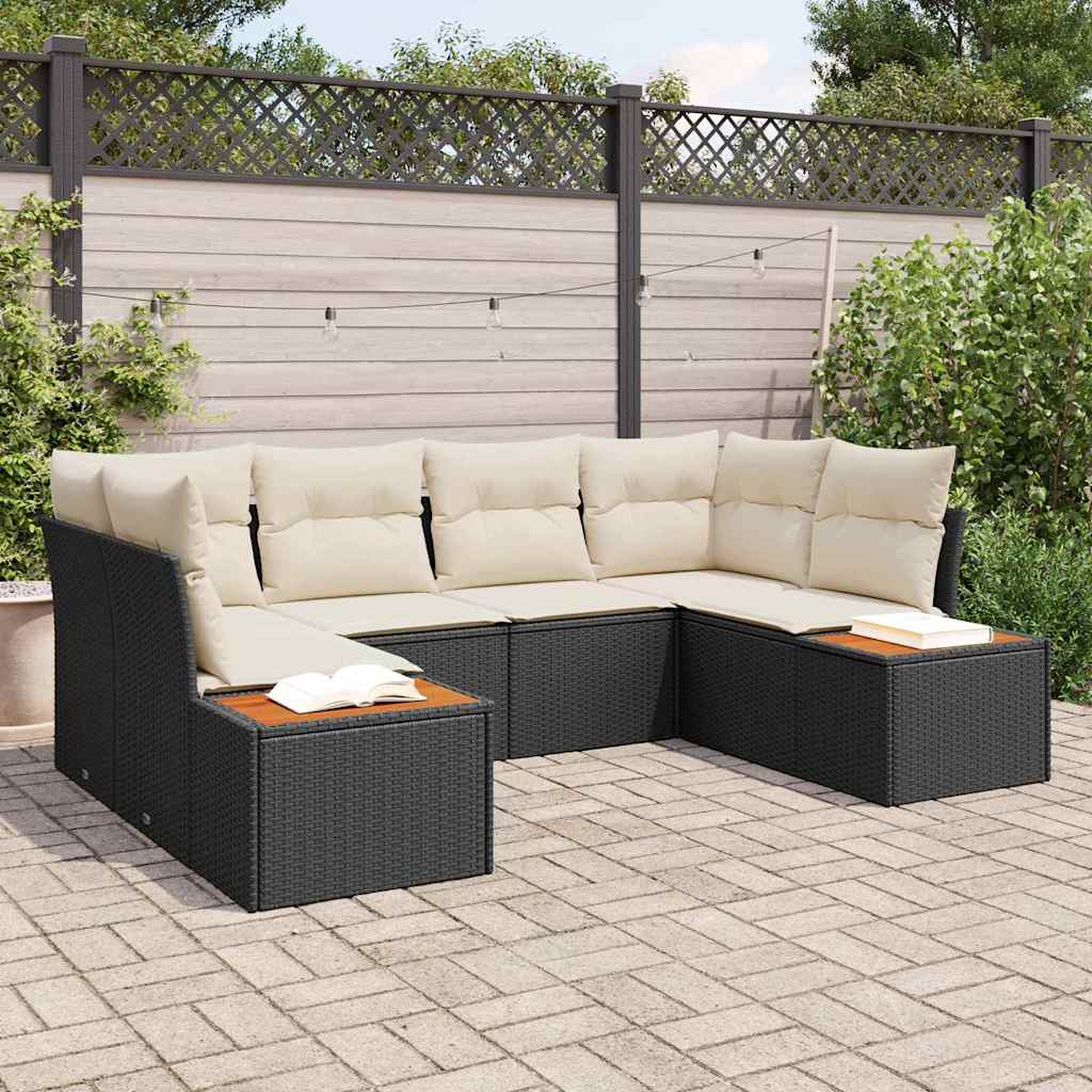 vidaXL Zestaw Sof na Ogród 6 pcs Czarny i kremowy Technorattan
