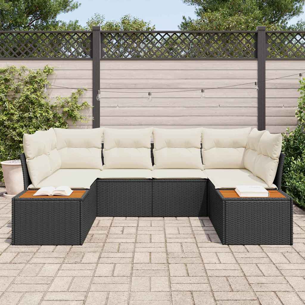 vidaXL Zestaw Sof na Ogród 6 pcs Czarny i kremowy Technorattan
