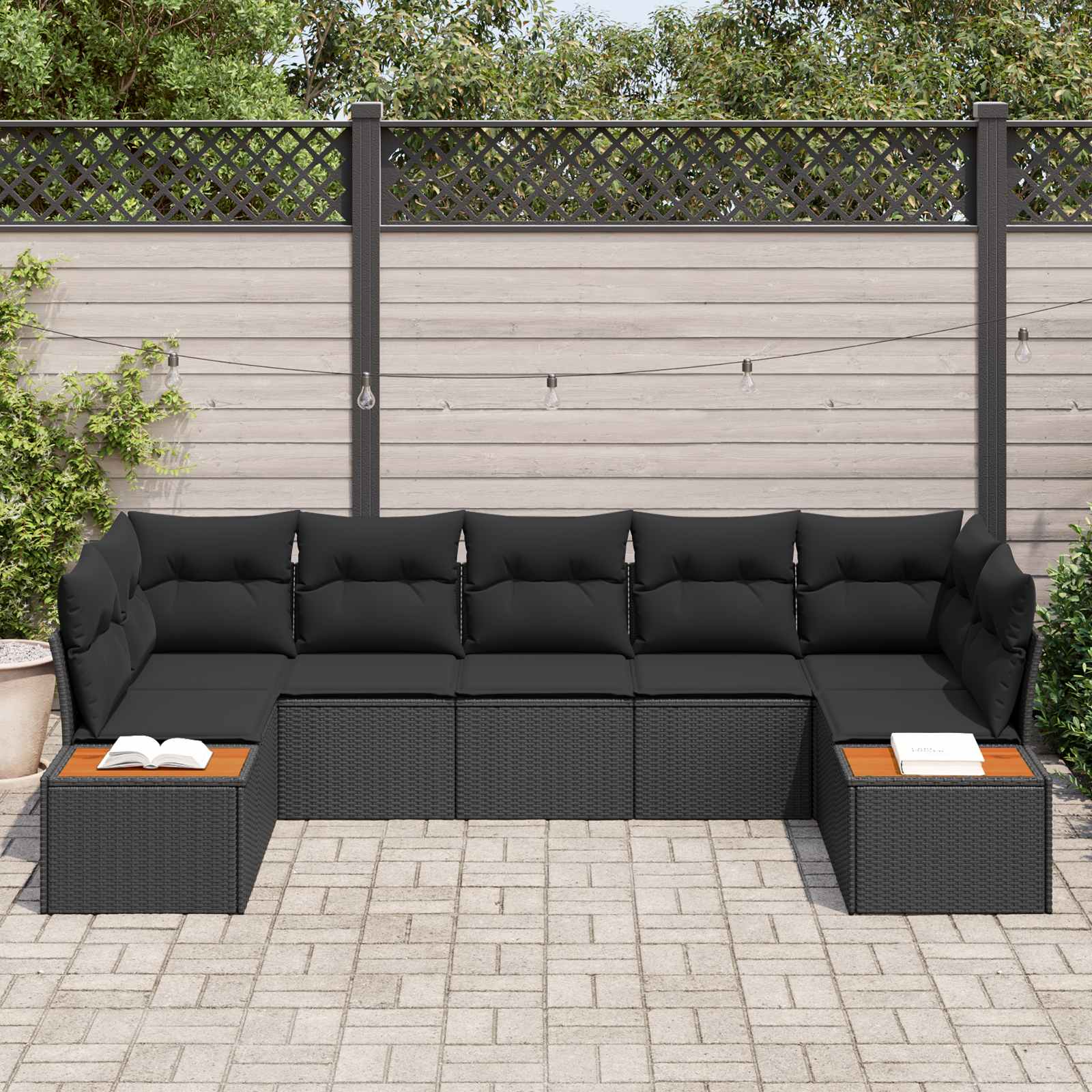 vidaXL Zestaw Sof na Ogród z poduszką 7 pcs Czarny Technorattan