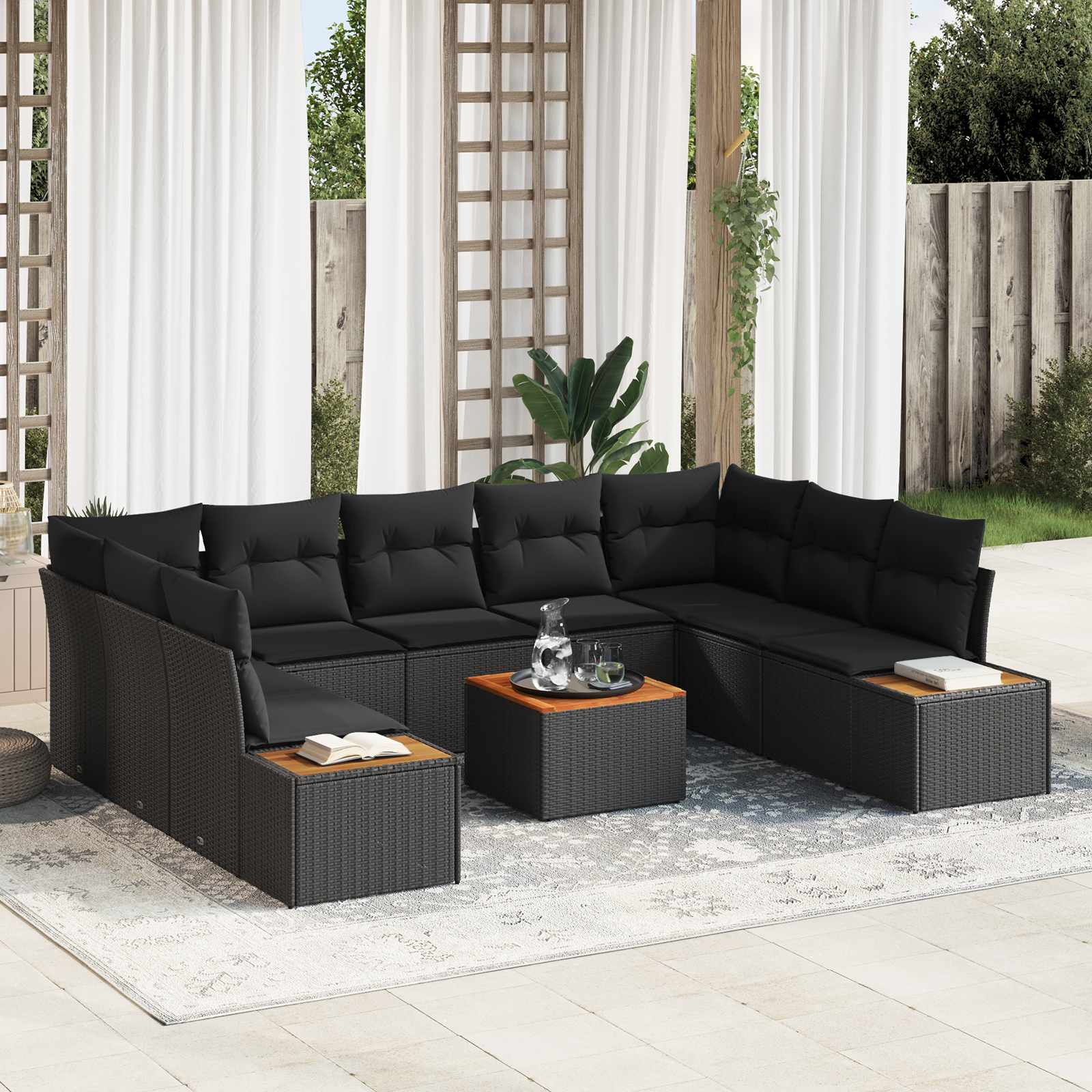 vidaXL Zestaw Sof na Ogród z poduszką 5 pcs Czarny Technorattan