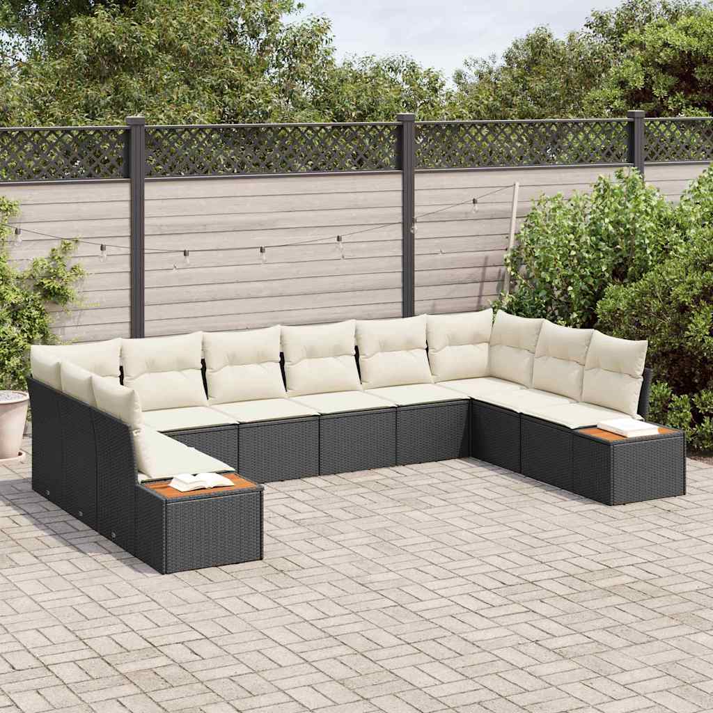vidaXL Zestaw Sof na Ogród 10 pcs Czarny i kremowy Technorattan