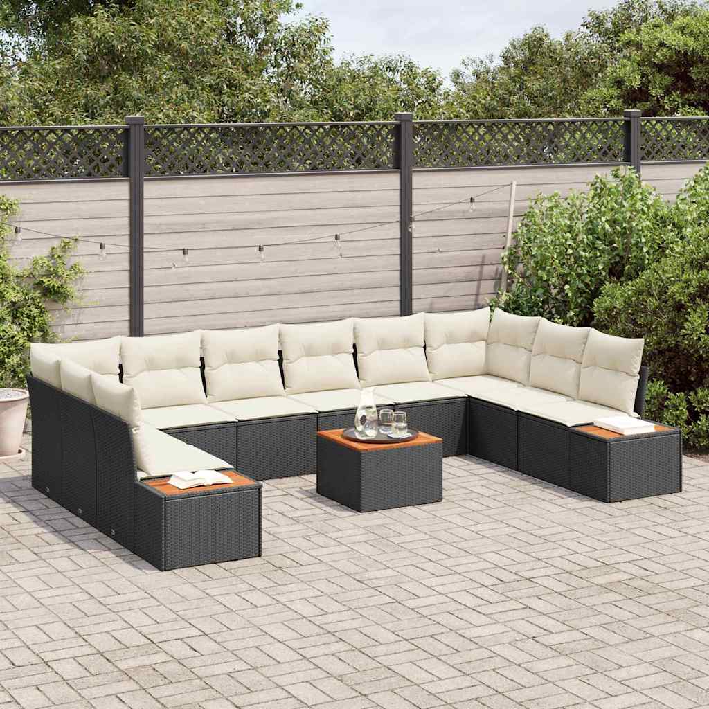 vidaXL Zestaw Sof na Ogród 10 pcs Czarny i kremowy Technorattan