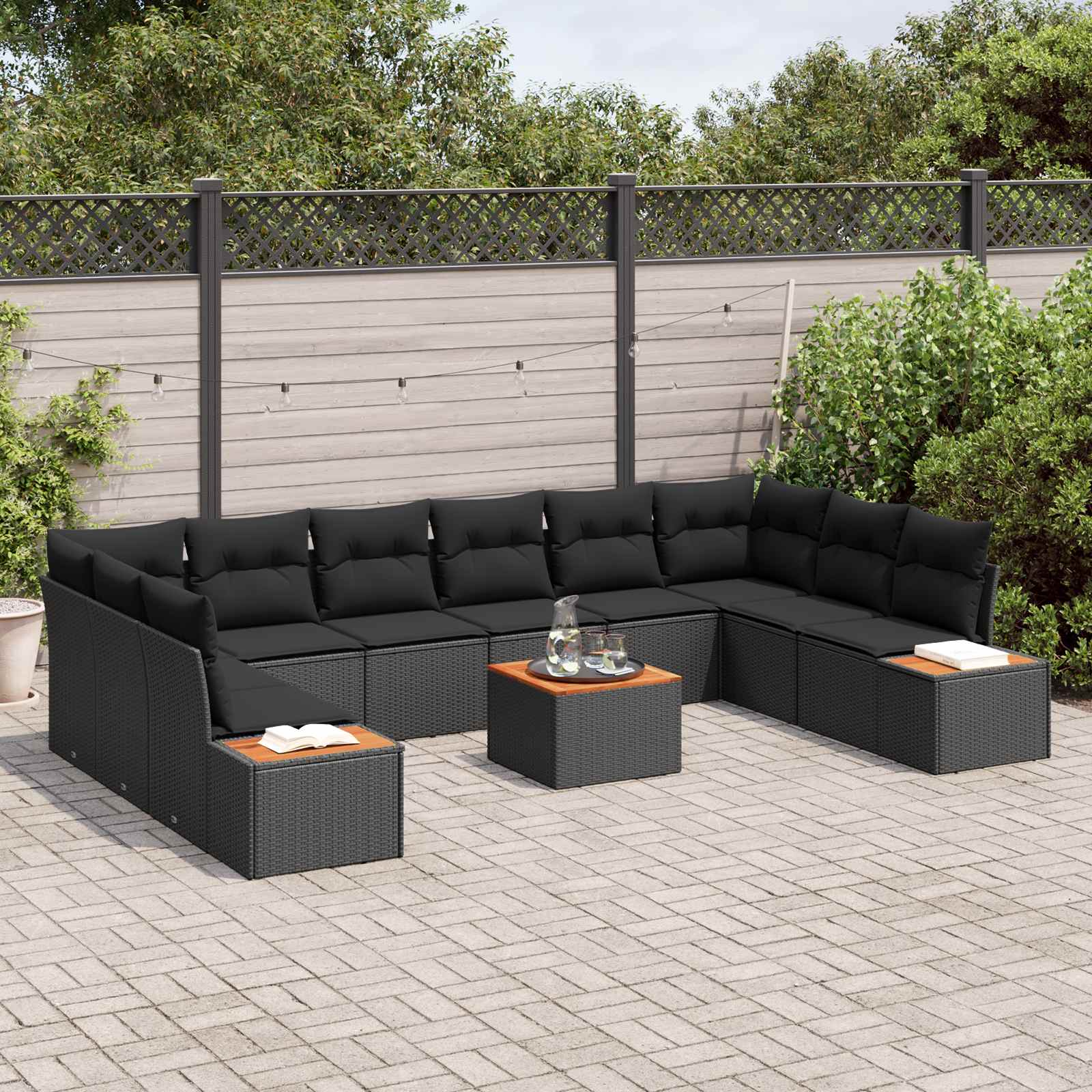 vidaXL Zestaw Sof na Ogród z poduszką 10 pcs Czarny Technorattan