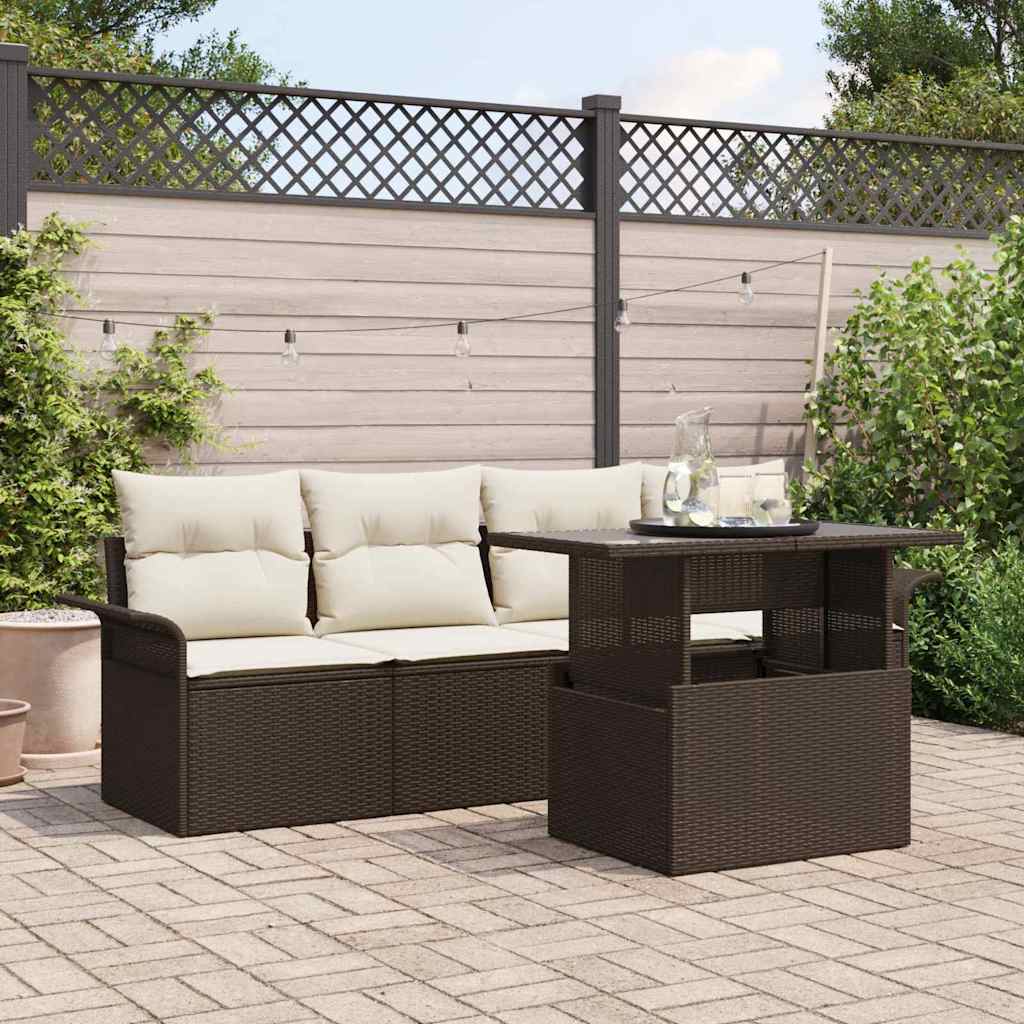vidaXL Zestaw Sof na Ogród z poduszką 5 pcs Brązowy Rattan poli