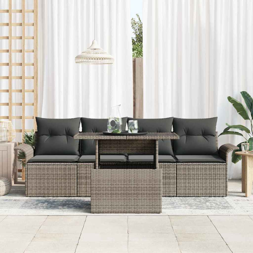 vidaXL Zestaw Sof na Ogród z poduszką 5 pcs Szary Rattan poli