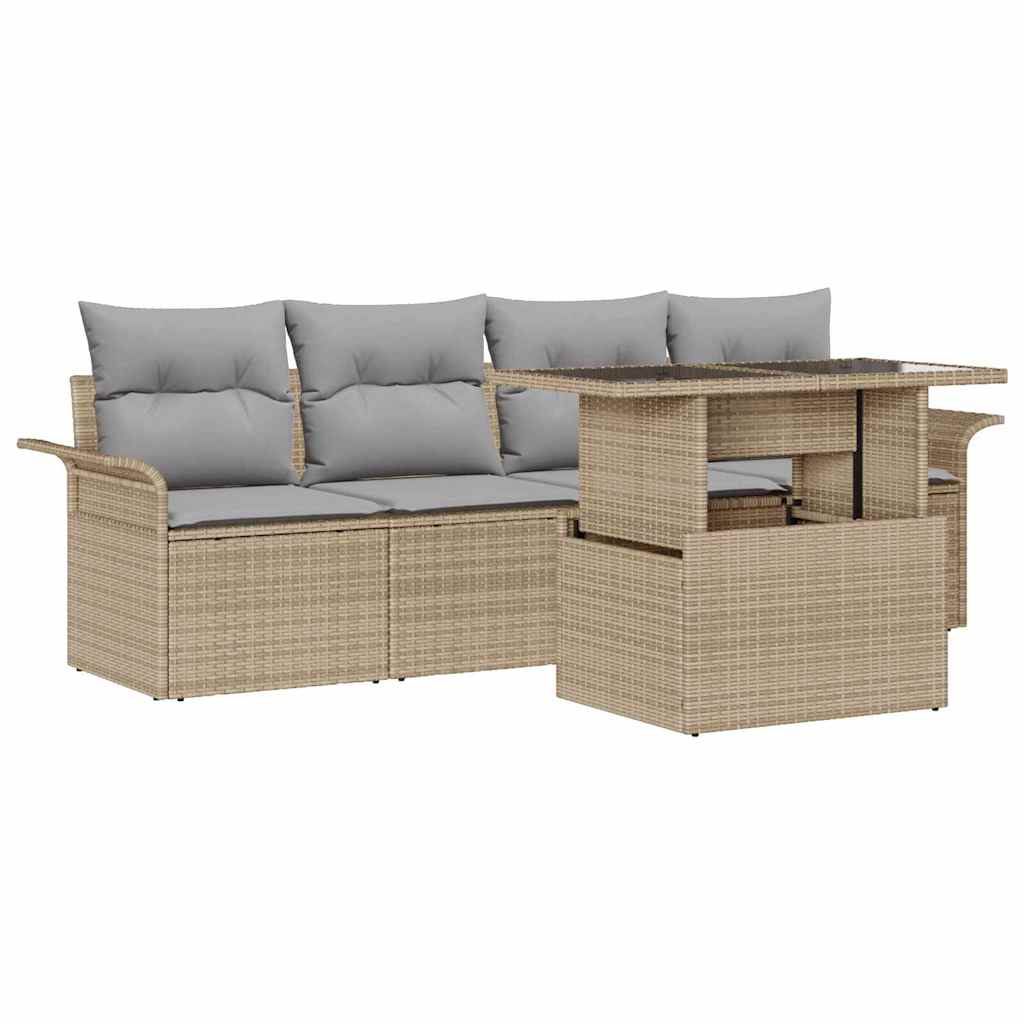 vidaXL Zestaw Sof na Ogród z poduszką 5 pcs Beżowy Rattan poli