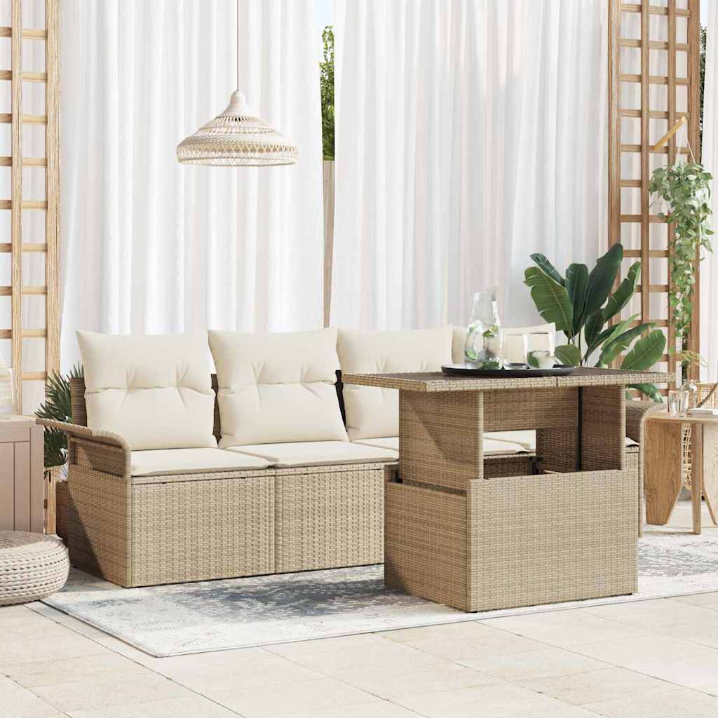 vidaXL Zestaw Sof na Ogród z poduszką 5 pcs Beżowy Rattan poli
