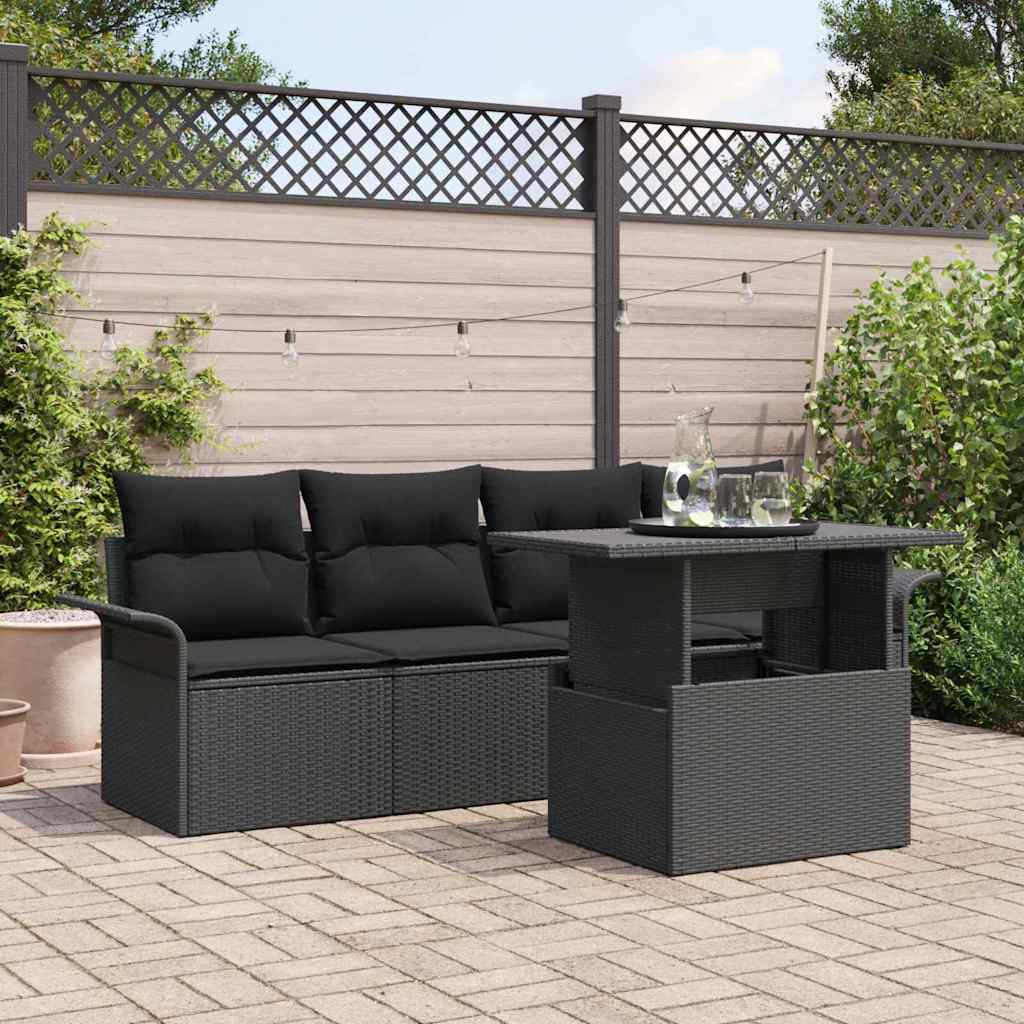 vidaXL Zestaw Sof na Ogród z poduszką 5 pcs Czarny Rattan poli
