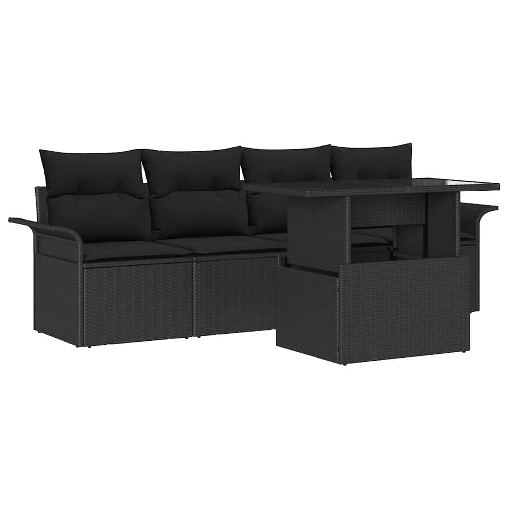 vidaXL Zestaw Sof na Ogród z poduszką 5 pcs Czarny Rattan poli