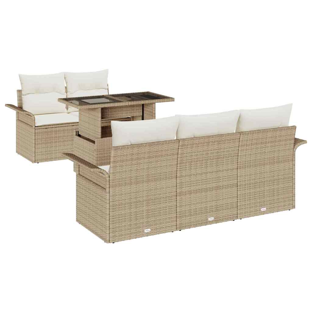 vidaXL Zestaw Sof na Ogród z poduszką 6 pcs Beżowy Rattan poli