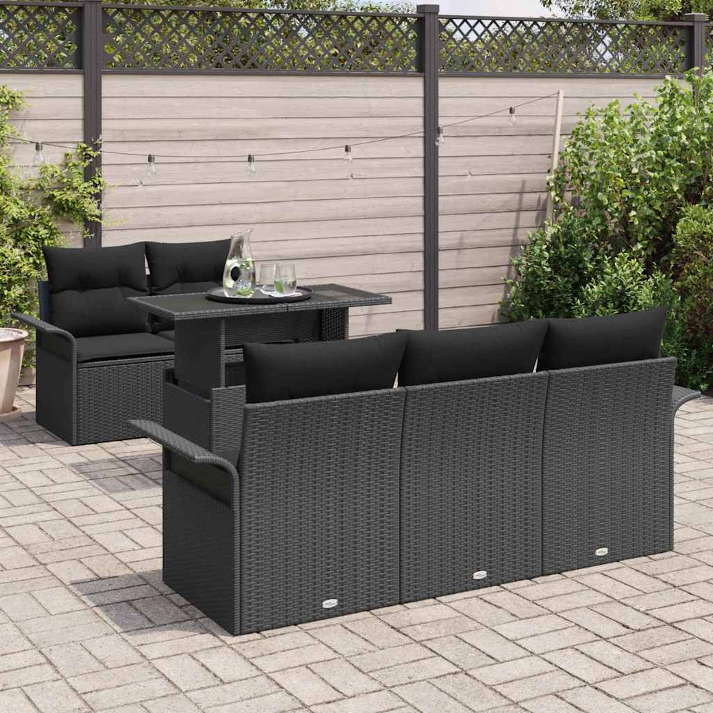 vidaXL Zestaw Sof na Ogród z poduszką 6 pcs Czarny Rattan poli