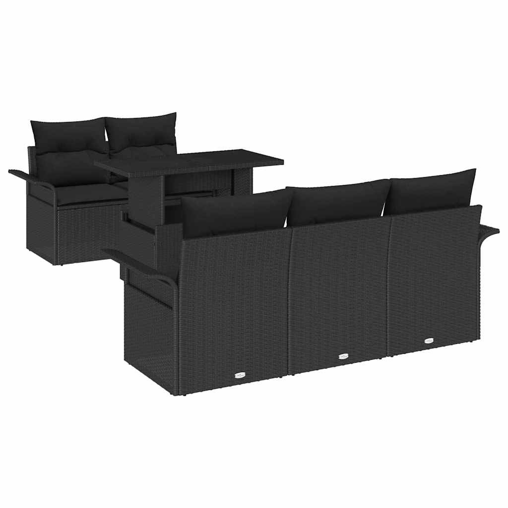 vidaXL Zestaw Sof na Ogród z poduszką 6 pcs Czarny Rattan poli