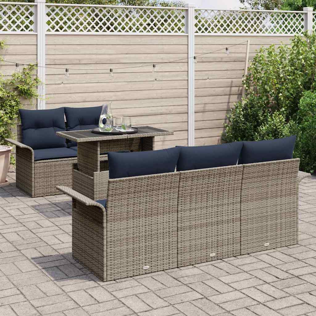vidaXL Zestaw Sof na Ogród z poduszką 6 pcs Szary Rattan poli