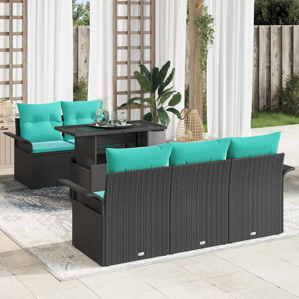 vidaXL Zestaw Sof na Ogród z poduszką 6 pcs Czarny Rattan poli