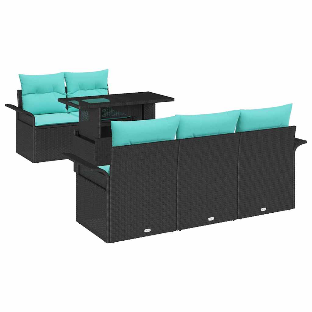 vidaXL Zestaw Sof na Ogród z poduszką 6 pcs Czarny Rattan poli
