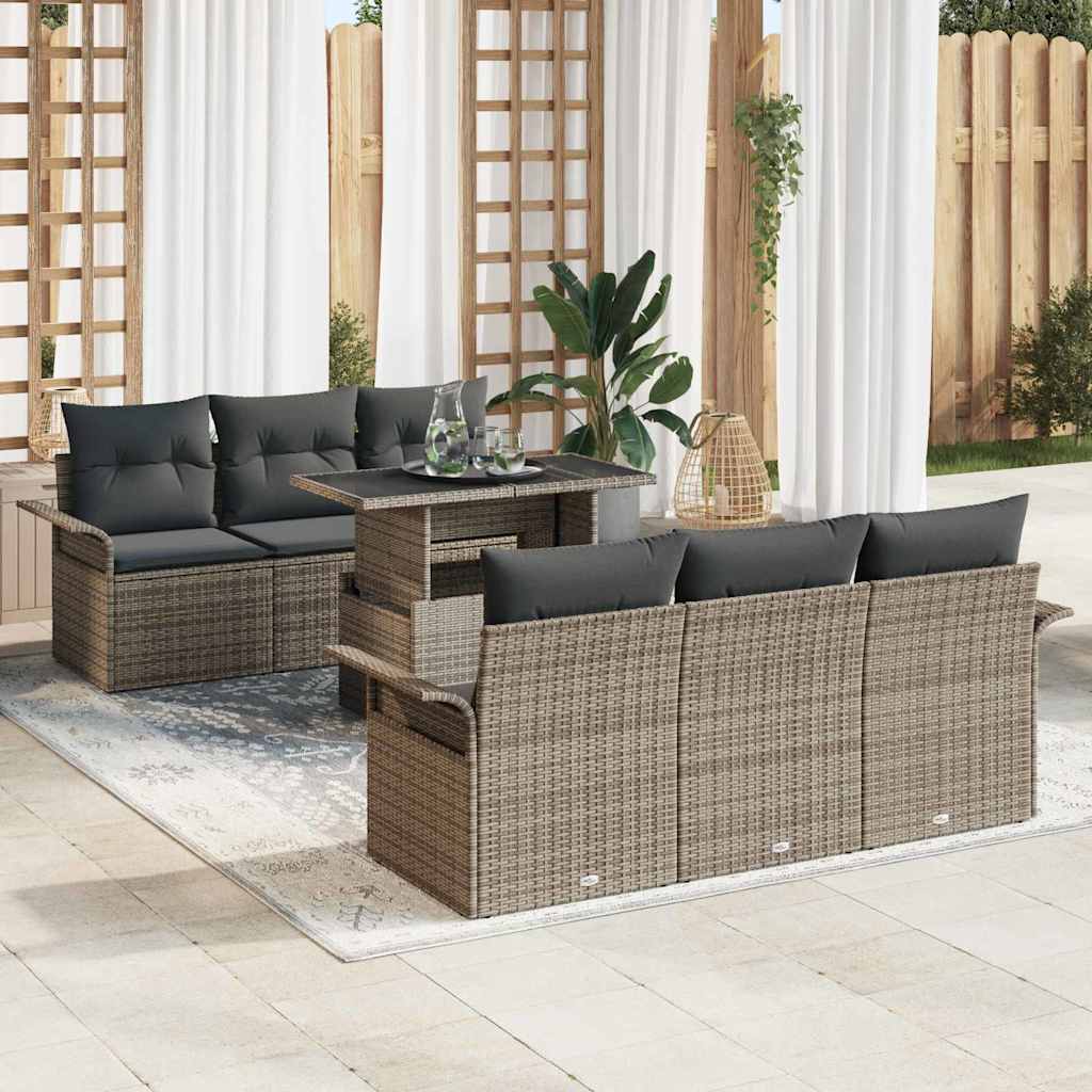 vidaXL Zestaw Sof na Ogród z poduszką 7 pcs Szary Rattan poli
